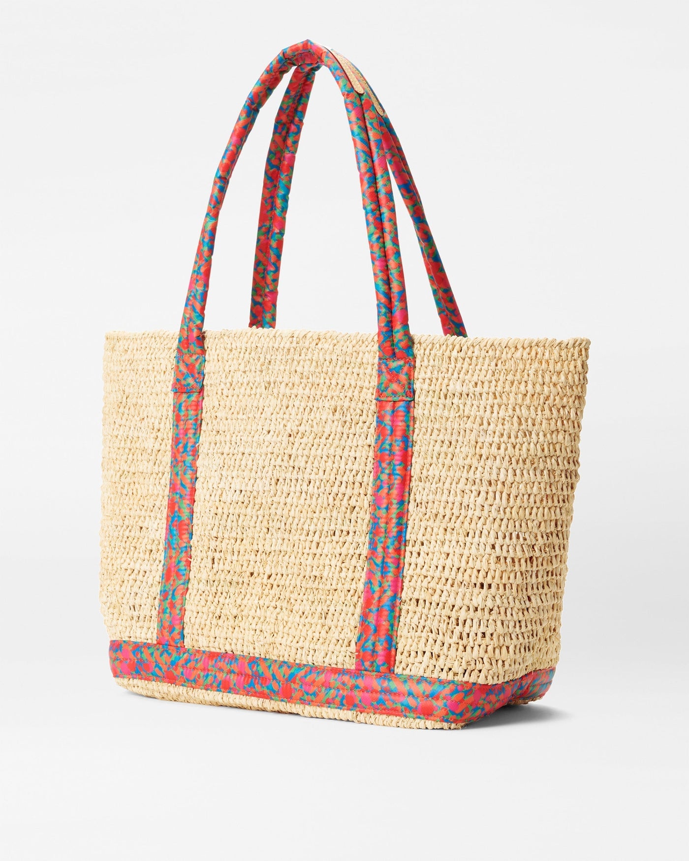 Raffia/Poppy Print Medium Raffia Tote